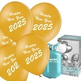 Helium + silvestrovské balónky Happy New Year 2024 zlaté 25 ks