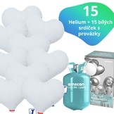 Helium set IBREX srdce bílé 15 ks - balónky s dobou létání 30 dní