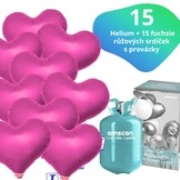 Helium set IBREX srdce tmavěrůžové 15 ks - balónky s dobou létání 30 dní