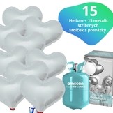 Helium set IBREX srdce stříbrné 15 ks - balónky s dobou létání 30 dní