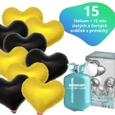 Helium set IBREX srdce černé a zlaté 15 ks - balónky s dobou létání 30 dní