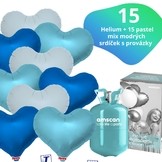 Helium set IBREX srdce modré mix 15 ks - balónky s dobou létání 30 dní