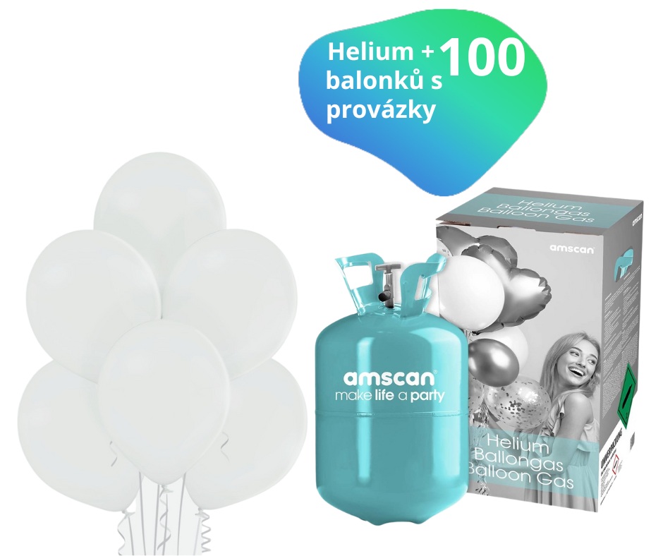 Helium set a bílé balónky 100 kusů