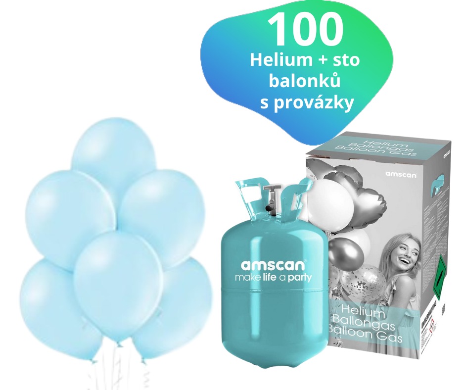 Helium set a světlemodré balónky 100 kusů