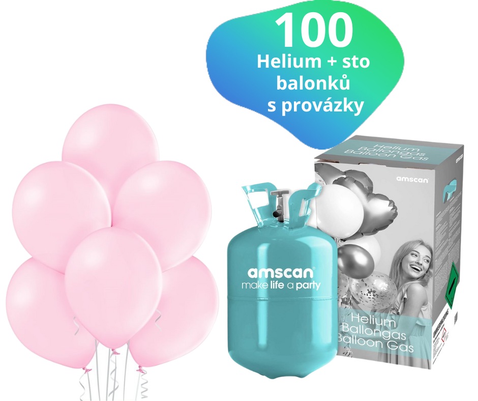 Helium set a světlerůžové balónky 100 kusů