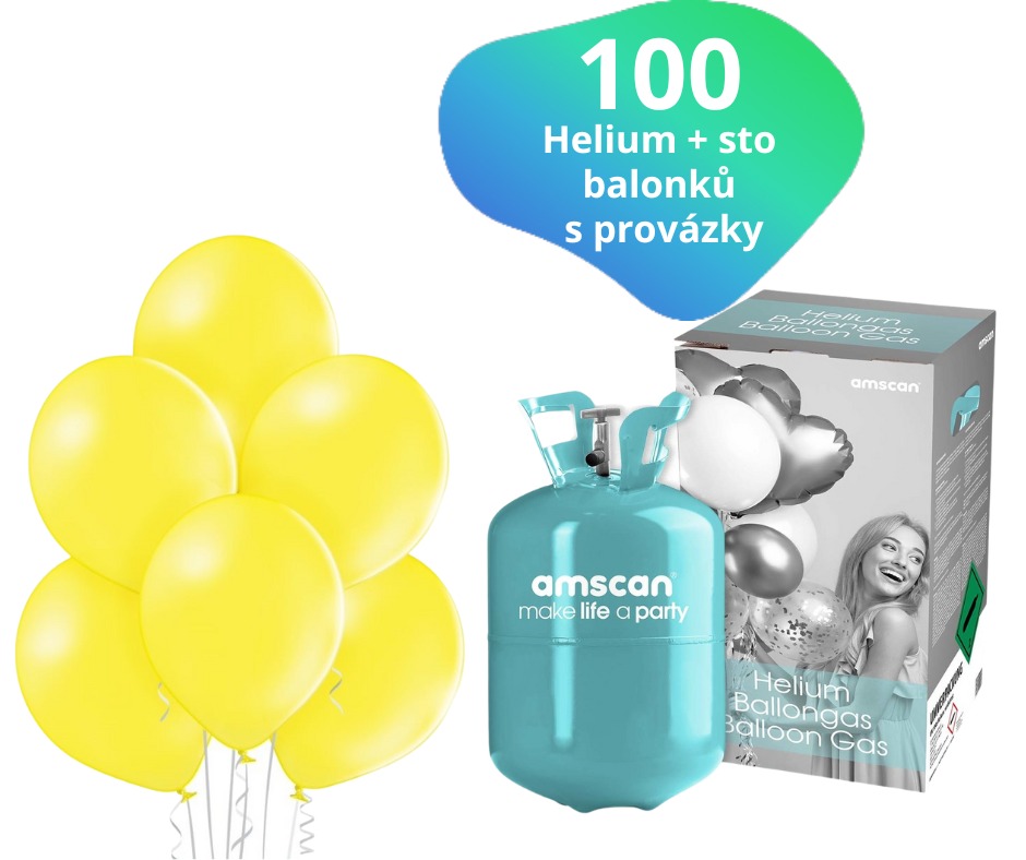 Helium set a žluté balónky 100 kusů