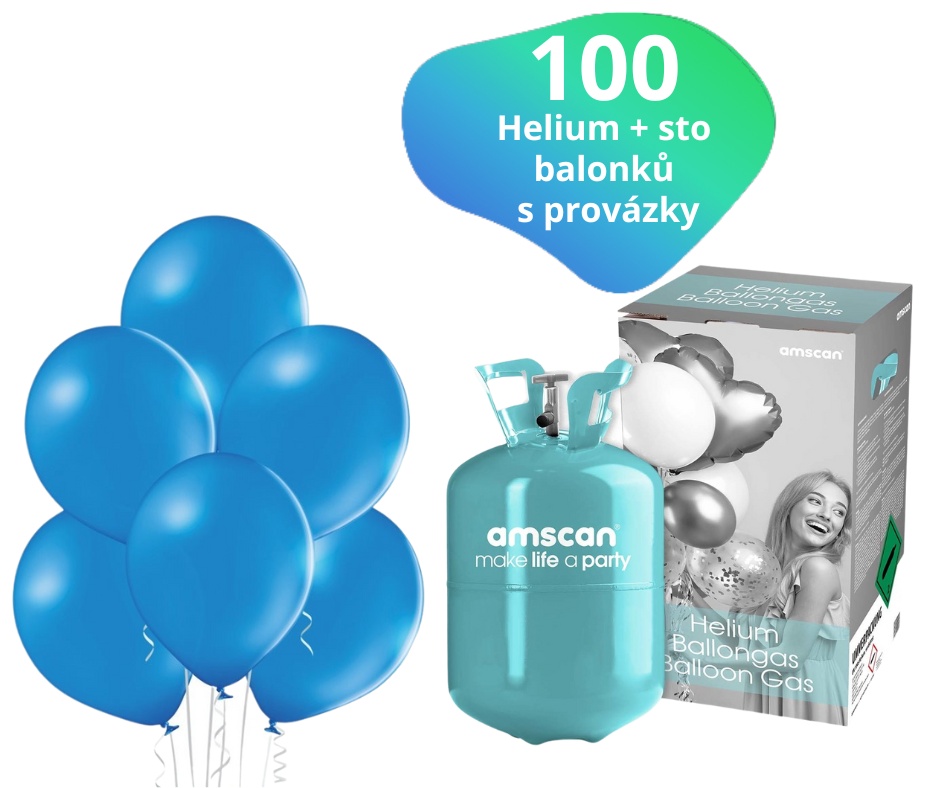 Helium set a modré balónky 100 kusů