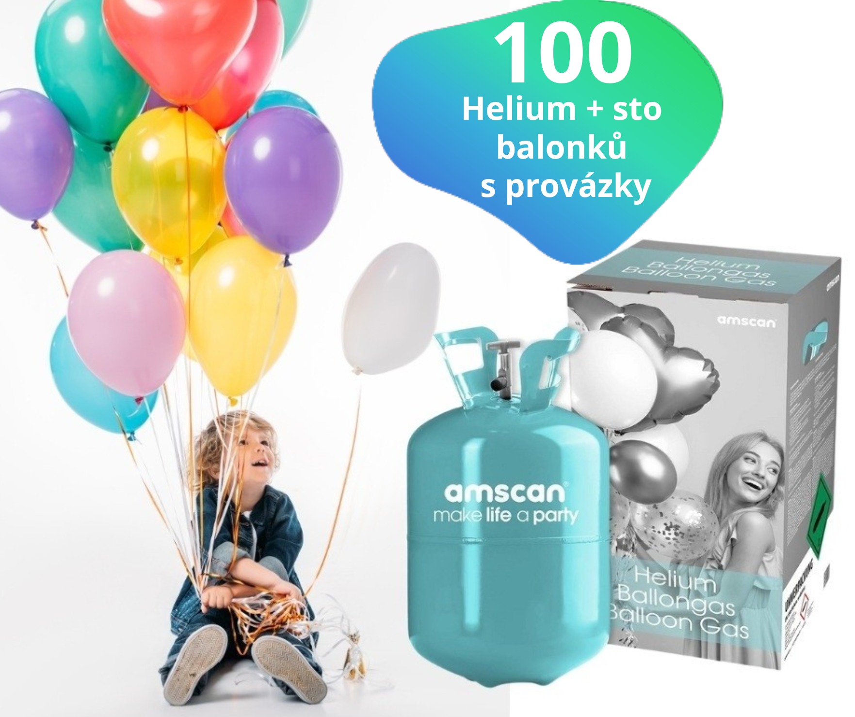 Helium sada - 100 ks barevných balonků a helium 