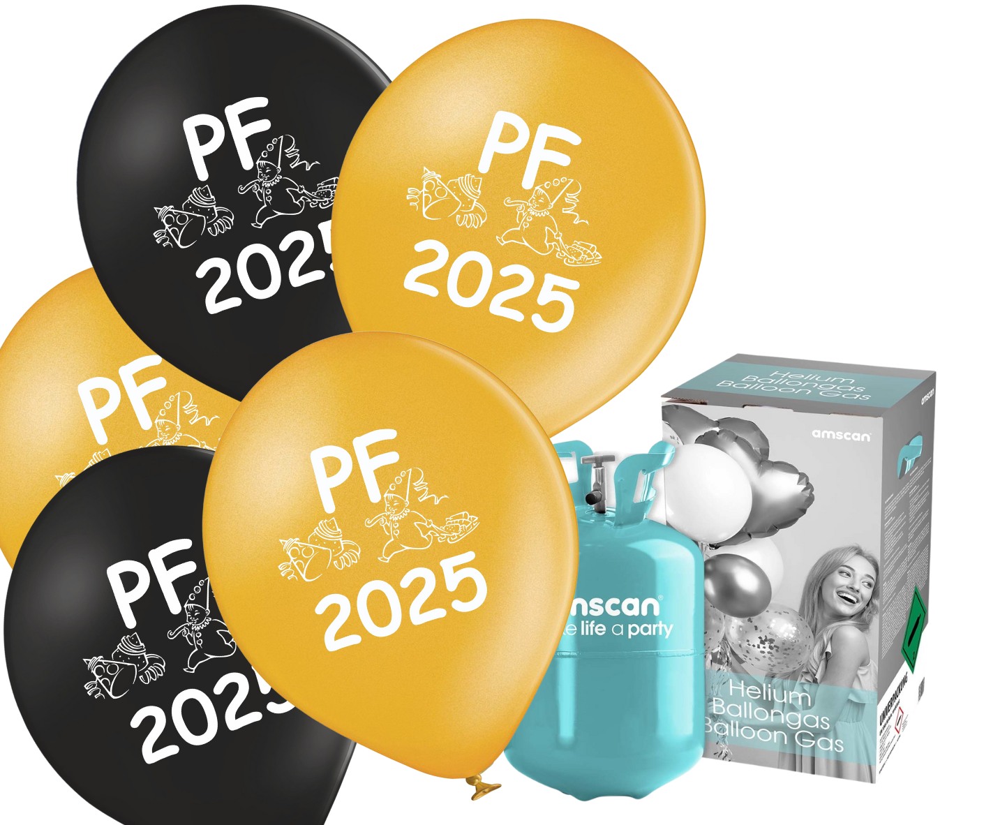 Silvestrovský helium set PF 2025 s balónky Metallic zlaté a černé mix 25 ks 