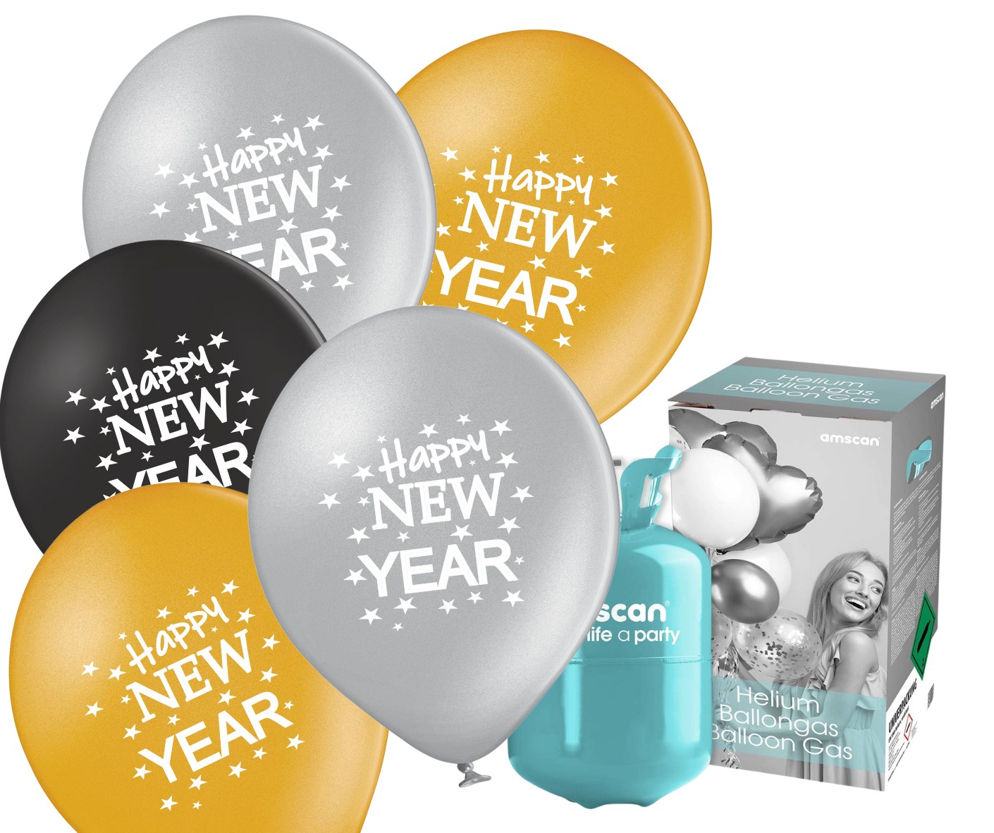 Helium Balloon time, Happy New Year balónky Metallic mix 25ks 