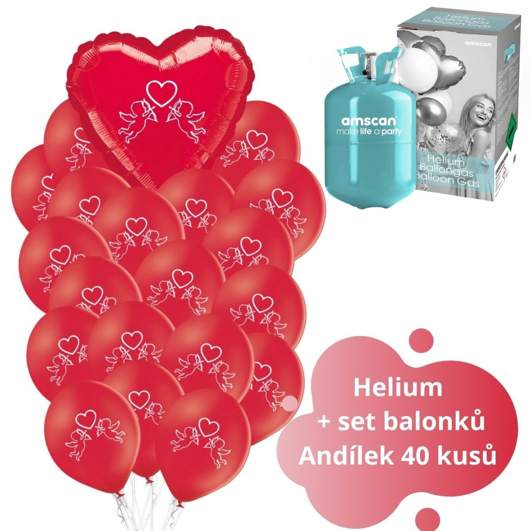 Helium sada velká - červené balónky Andílek 