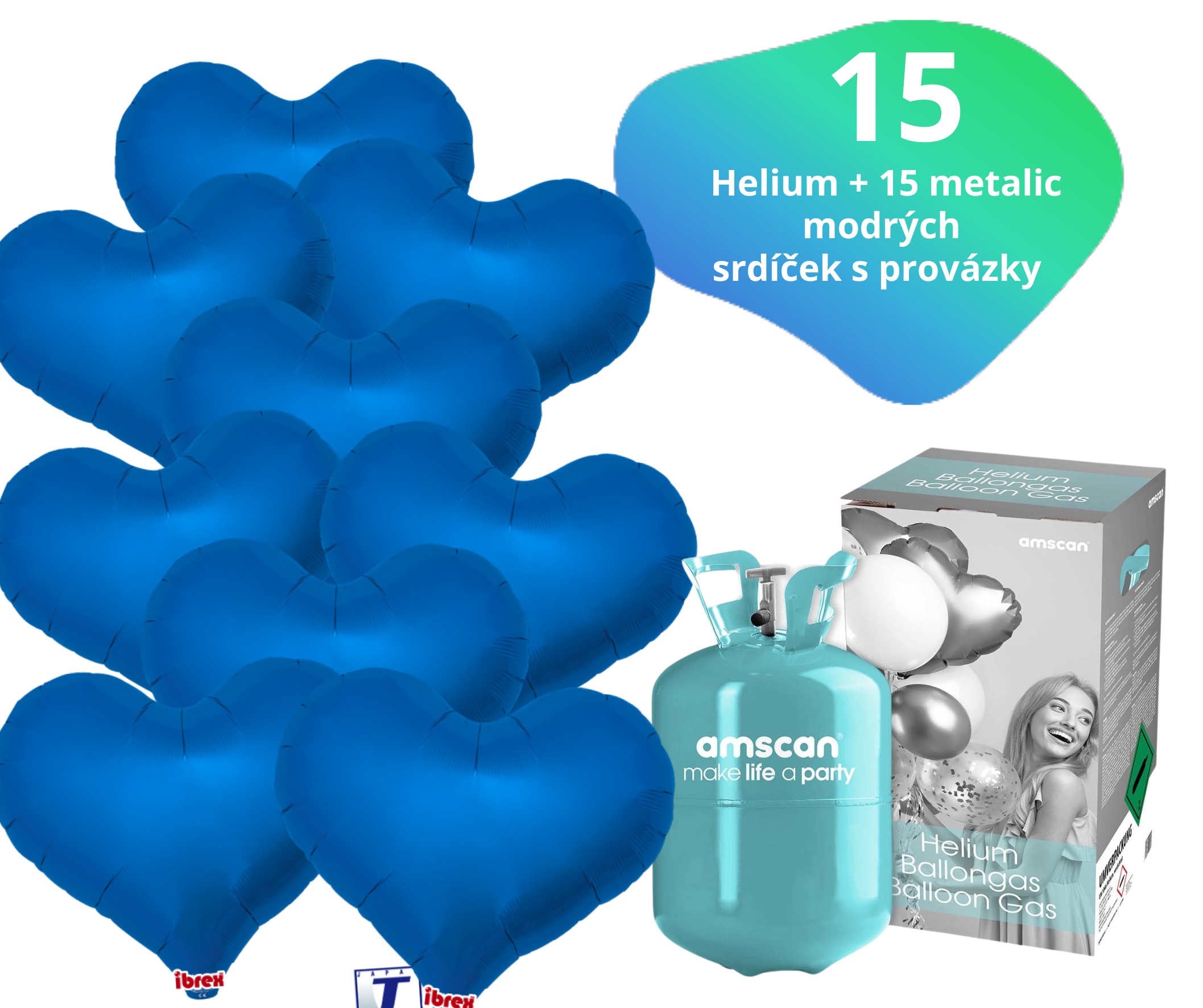 Helium set IBREX srdce tmavě modré 15 ks - balónky s dobou létání 30 dní