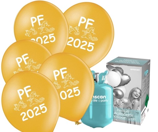 Set helium a silvestrovské balónky PF 2025 Metallic zlaté 25 ks 